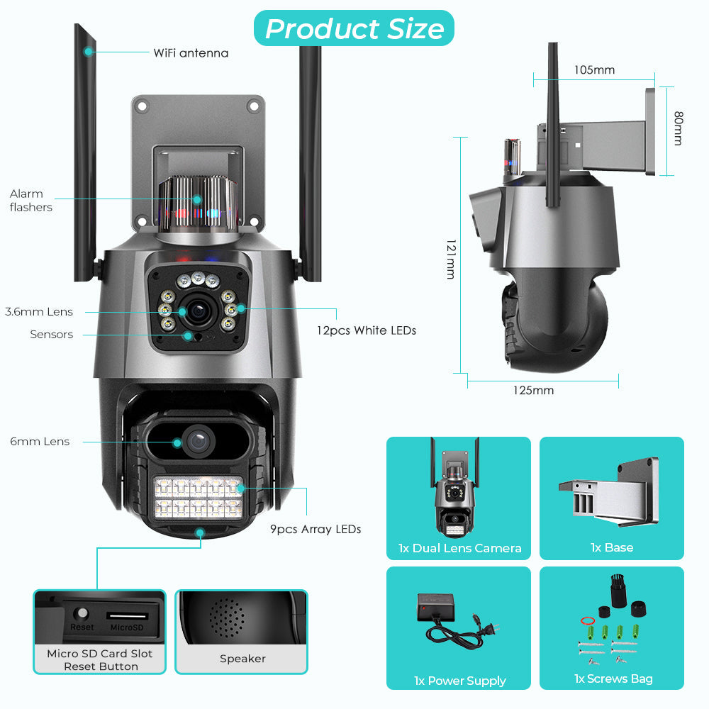Wi-Fi Sigurnosna Kamera sa Dvostrukim Objektivom - PTZ 3MP + 3MP
