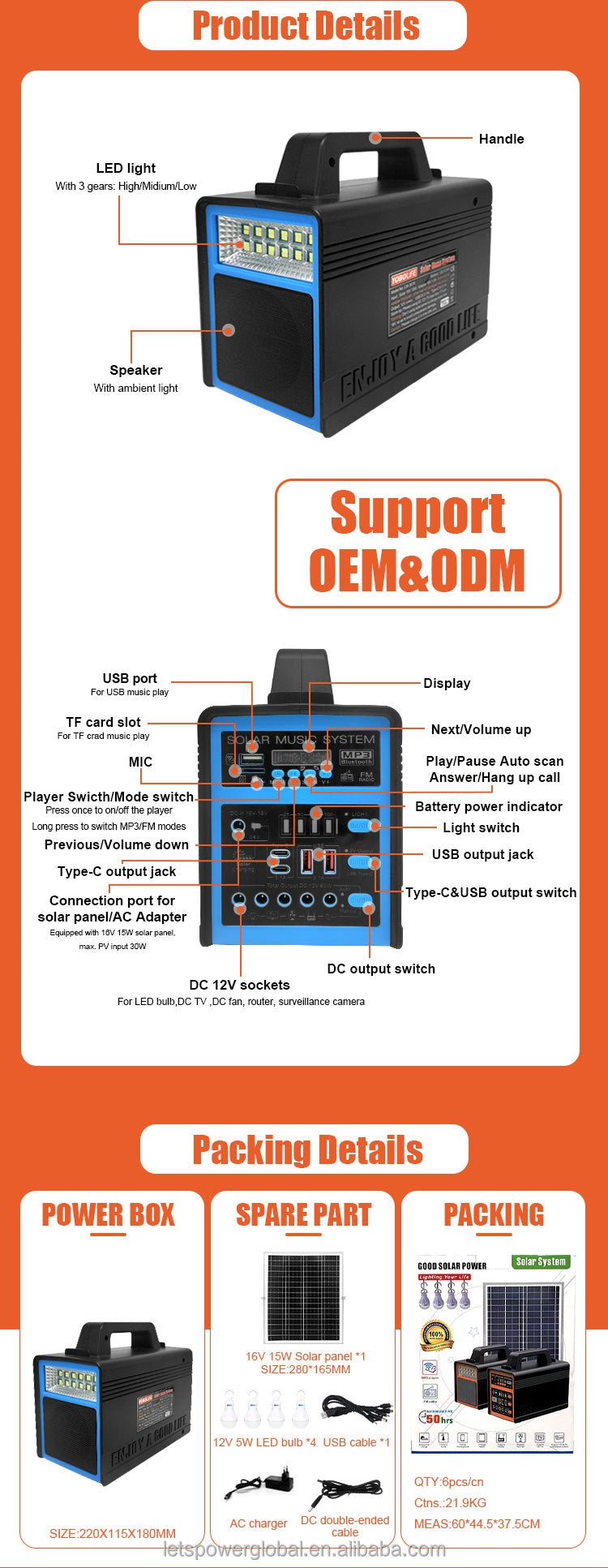 Solarni sistem sa akomulatorom + 4 sijalice + USB + BT Radio