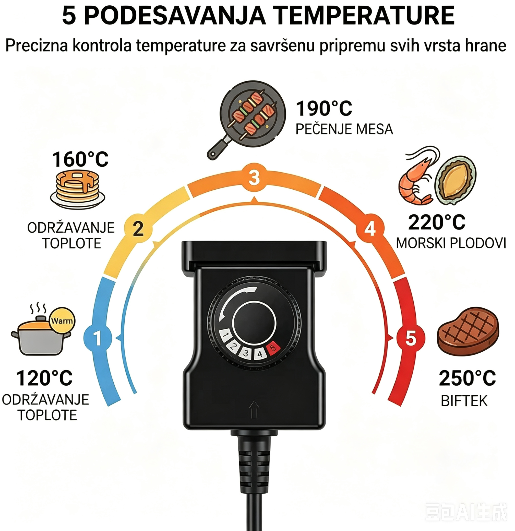 Električni Roštilj za Kuću 1360W – 5 Nivoa Temperature, Bez Dima, Nelepljiv