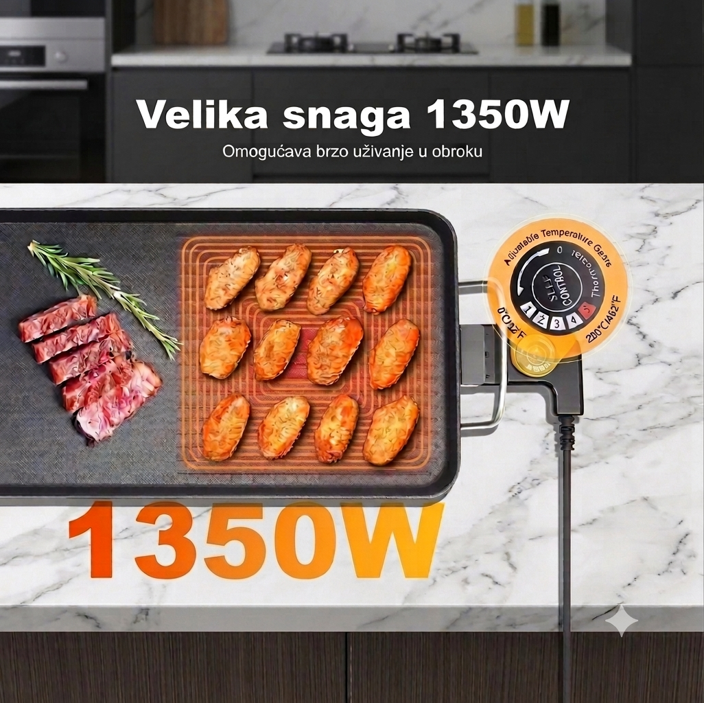 Električni Roštilj 1350W – Dvostruka Površina, Bez Dima, Lako Čišćenje