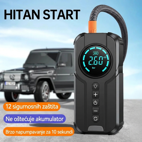 4u1 Prenosivi Starter i Kompresor za Automobil – 8000mAh Power Bank, Kompresor, Startni Kabel, Svjetiljka