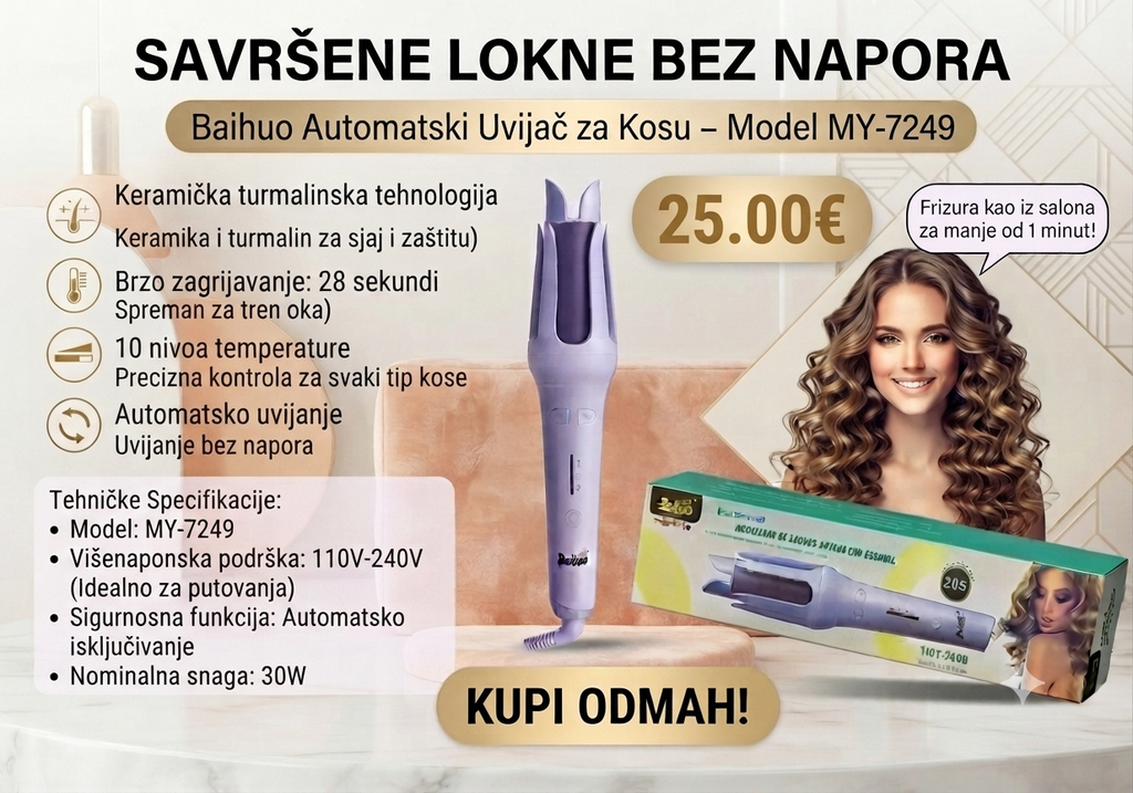 Savršene lokne bez napora – Baihuo Automatski uvijač za kosu