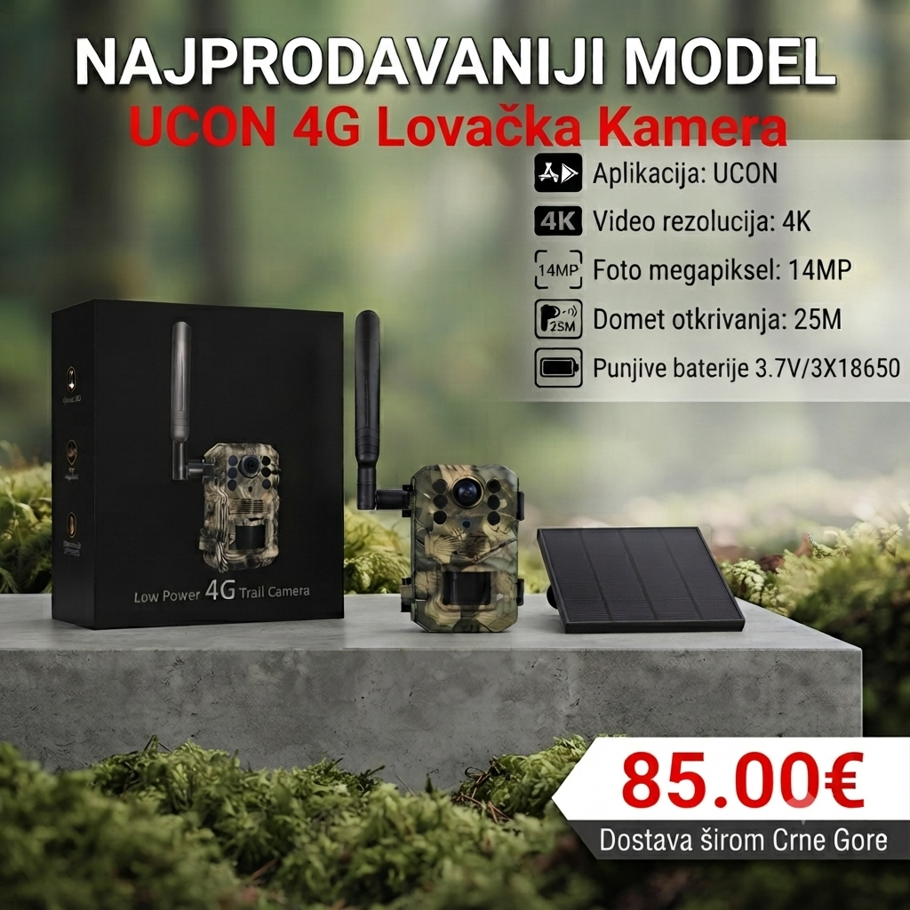 4G Solarna Lovačka Kamera 4K - Noćno Snimanje, Solarno Napajanje | Crna Gora