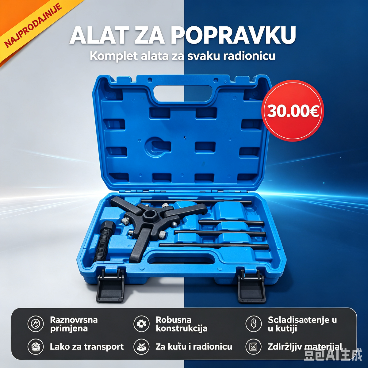 Profesionalni Izvlakač Remenice Radilice – Set za Skidanje sa Plavim Koferom