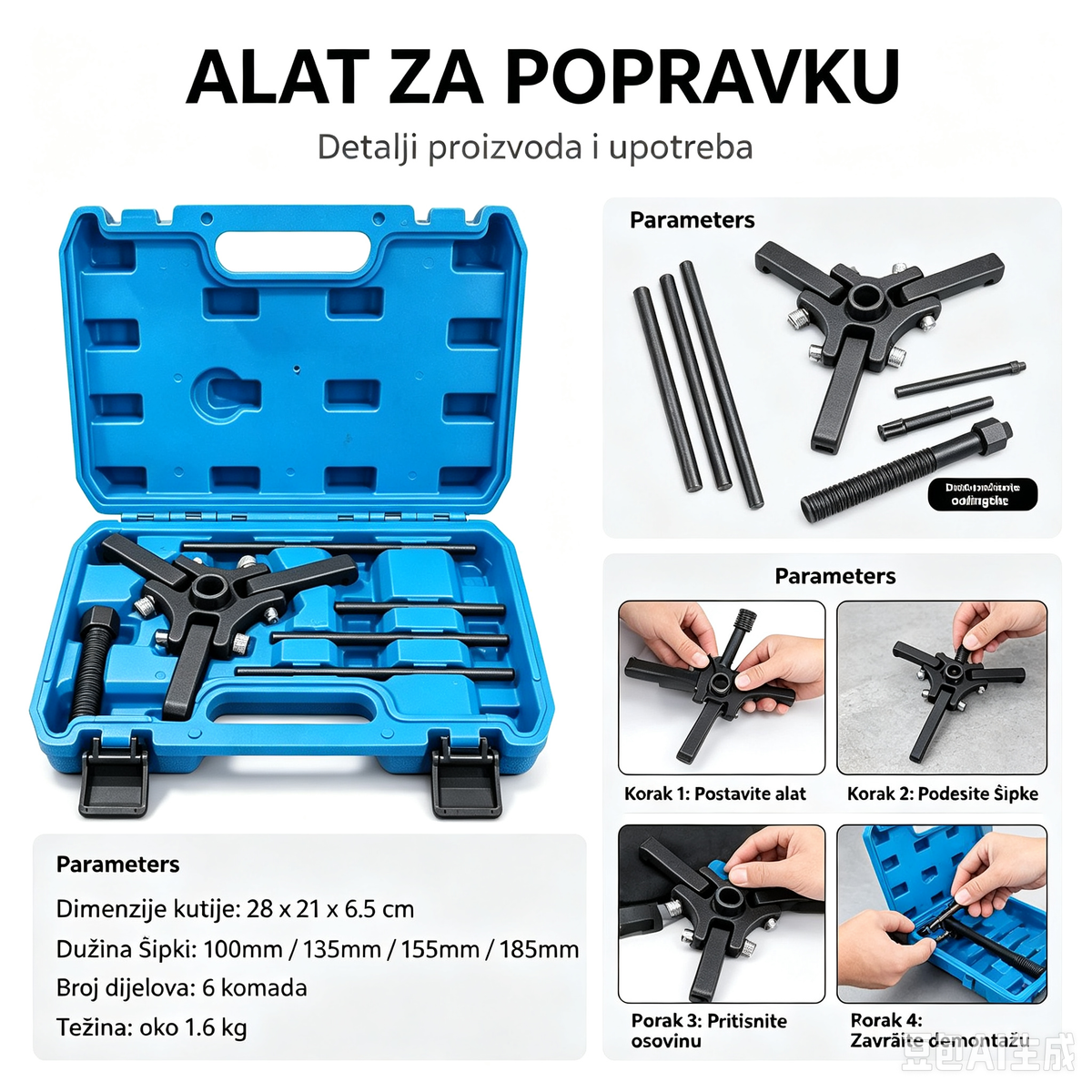 Profesionalni Izvlakač Remenice Radilice – Set za Skidanje sa Plavim Koferom