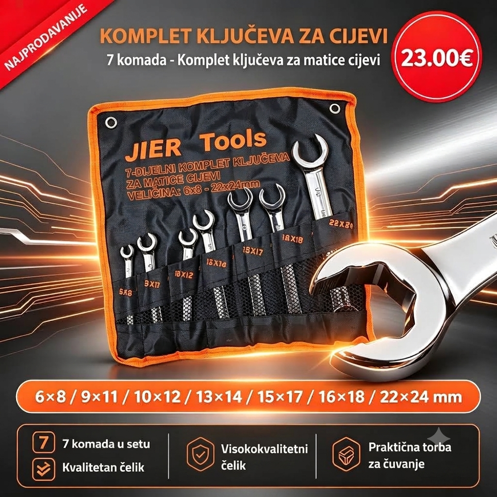 Komplet Ključeva za Cijevi od 7 Komada - Visokokvalitetni Čelik - JIER Tools - 23.00€