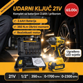 350NM Aku udarni odvijač 21V sa dva 2.6AH baterije i priborom