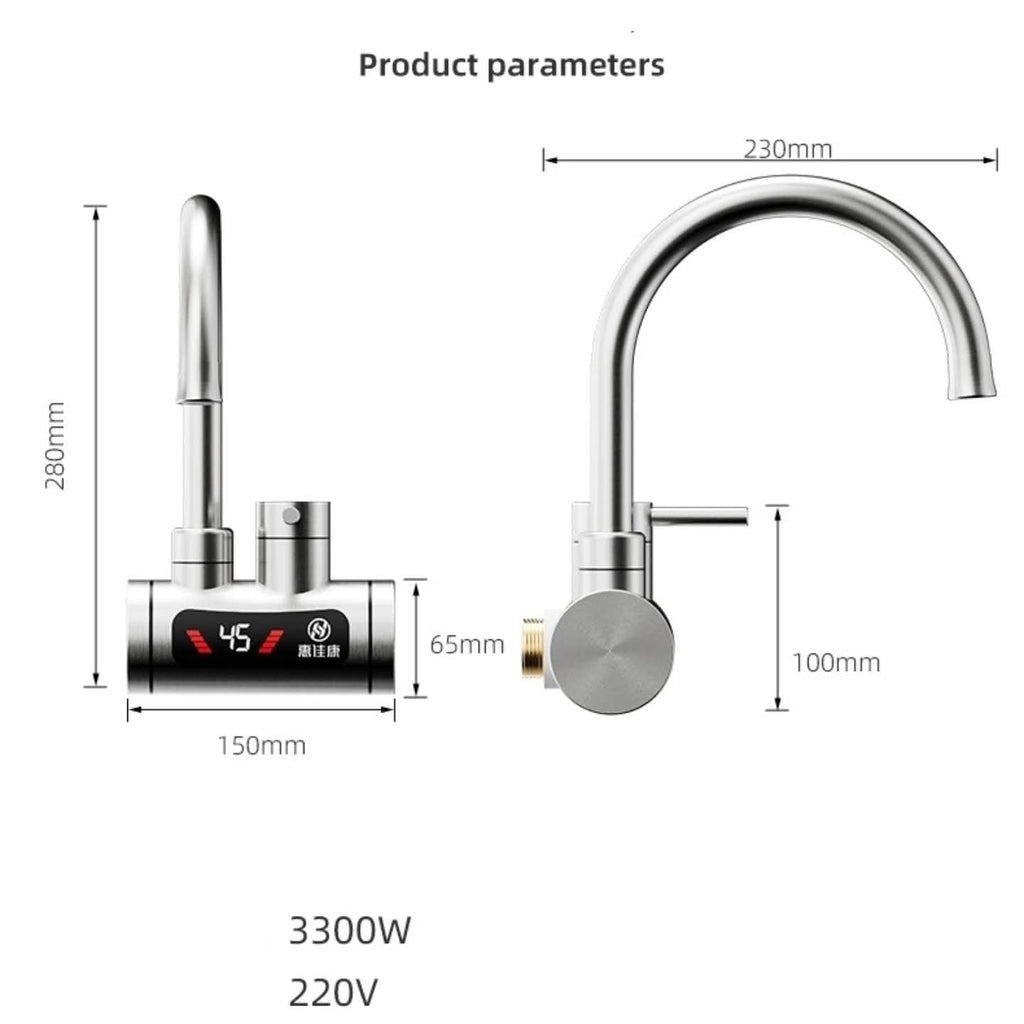 Električna česma sa grijačem INOX LUX 3000W - Trenutna topla voda sa digitalnim displejom