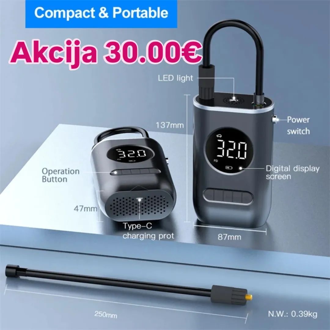 Pumpa Mi Prenosivi Kompresor - Digitalni Auto Kompresor 150 PSI