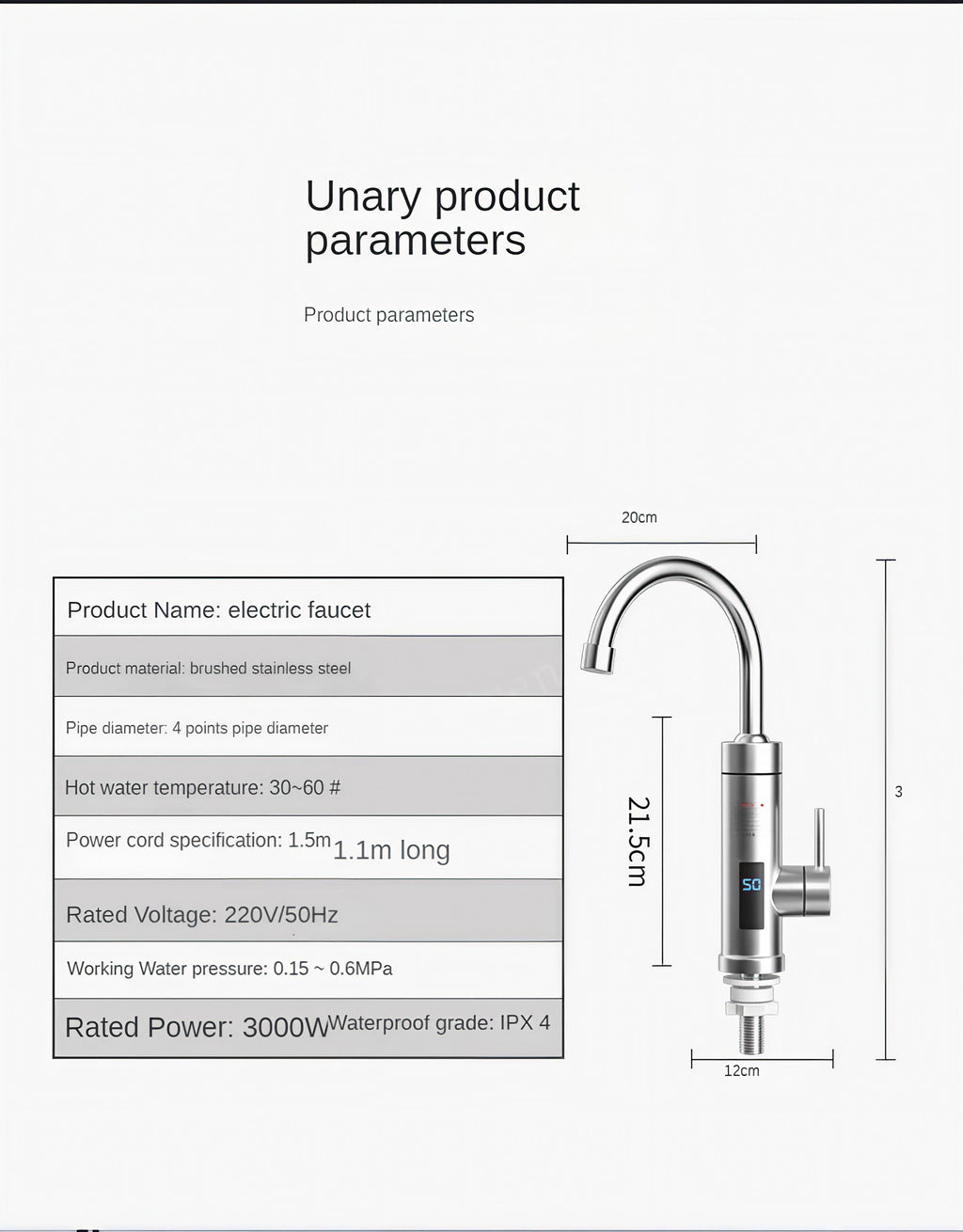 Slavina sa Trenutnim Grijačem Vode INOX LUX - 3000W