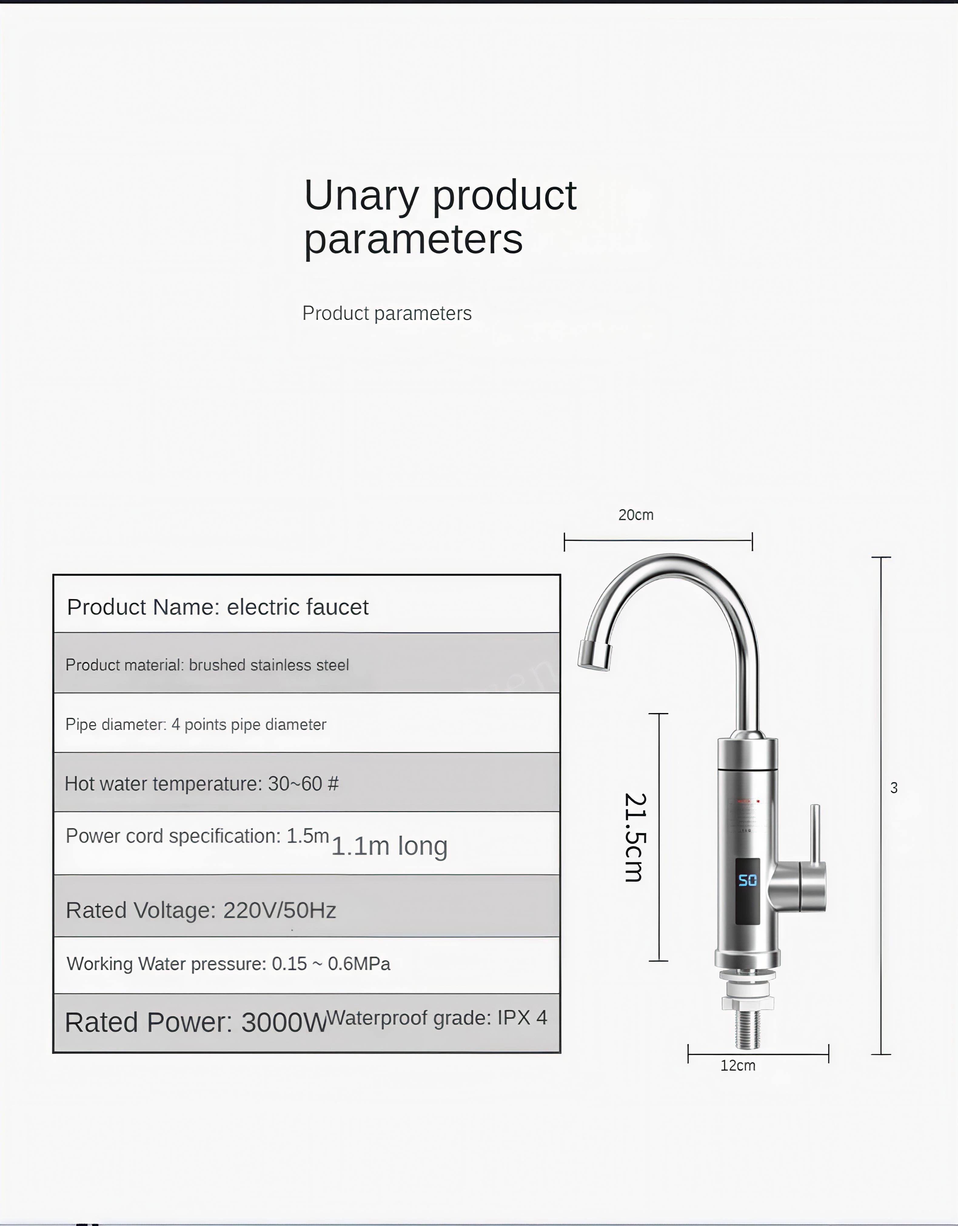 Slavina sa Trenutnim Grijačem Vode INOX LUX - 3000W