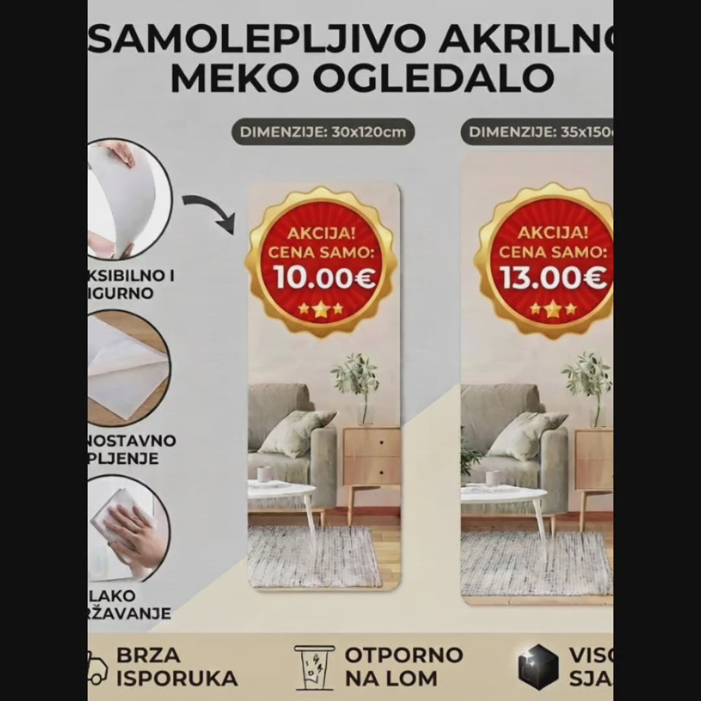 Samoljepljivo Akrilno Meko Ogledalo – Nelomljivo, Fleksibilno