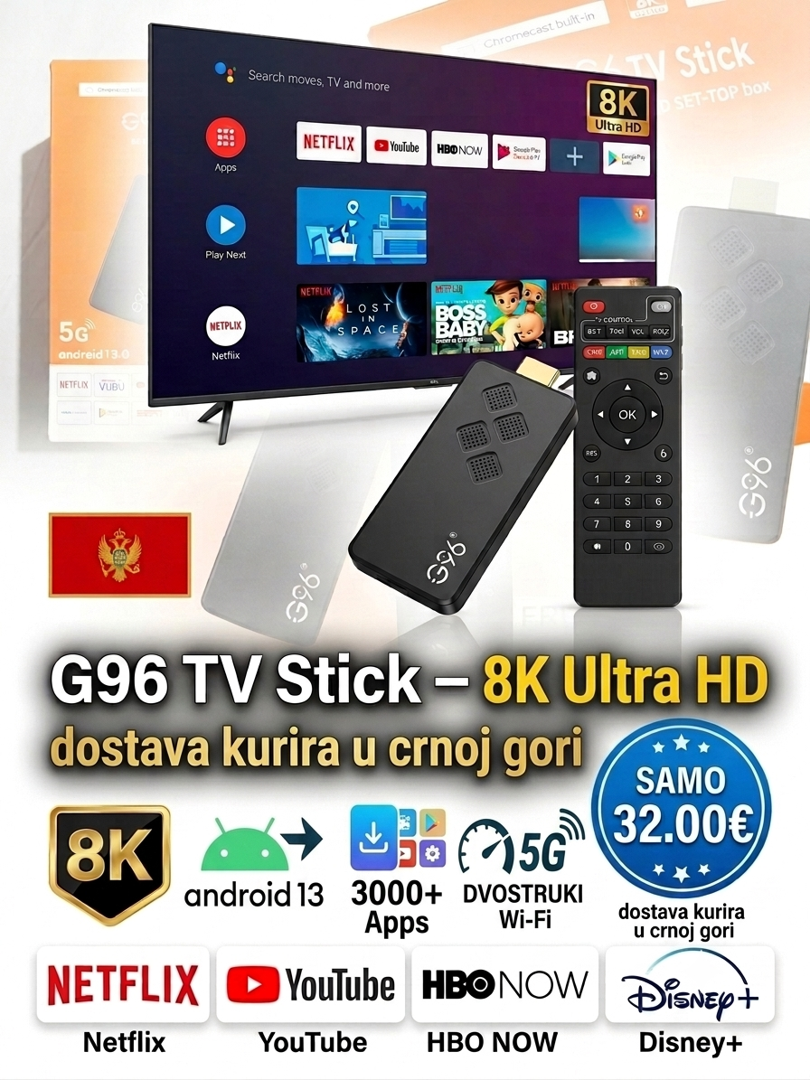 G96 TV Stick 8K Ultra HD – Android 13 Pametni TV Priključak